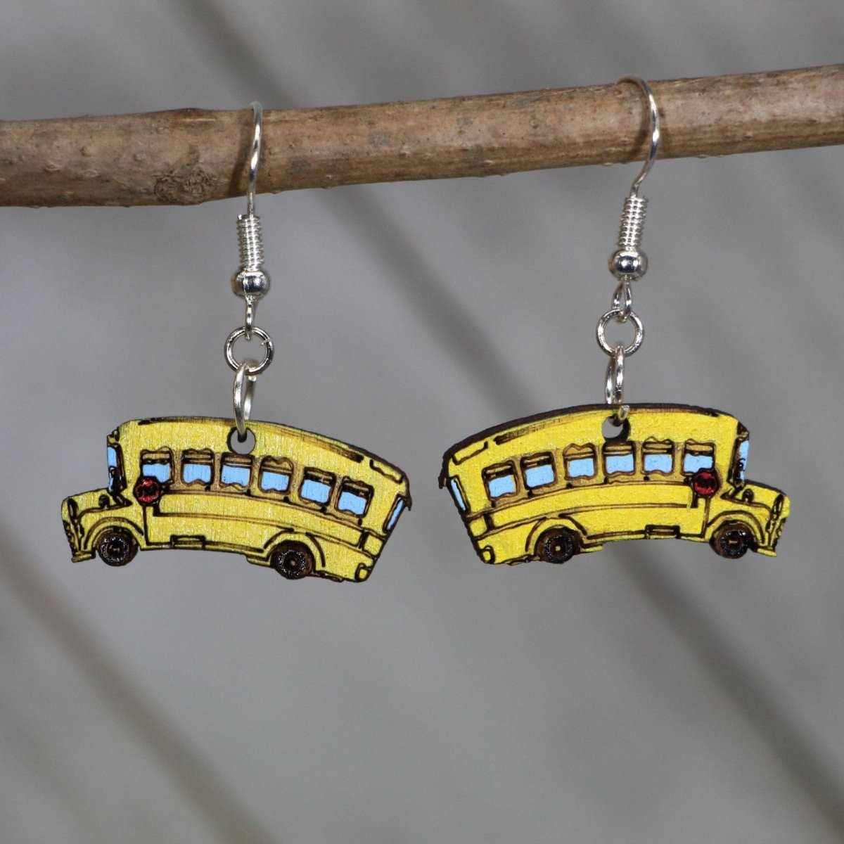 School Bus Wooden Dangle Earrings by Cate's Concepts, LLC