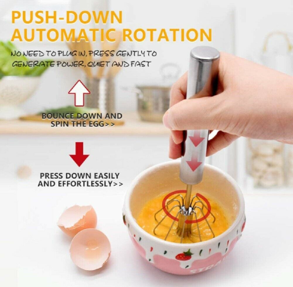 Semi-Automatic Egg Whisk Hand Push Egg Beater Stainless Steel Blender Mixer Whis by Plugsus Home Furniture