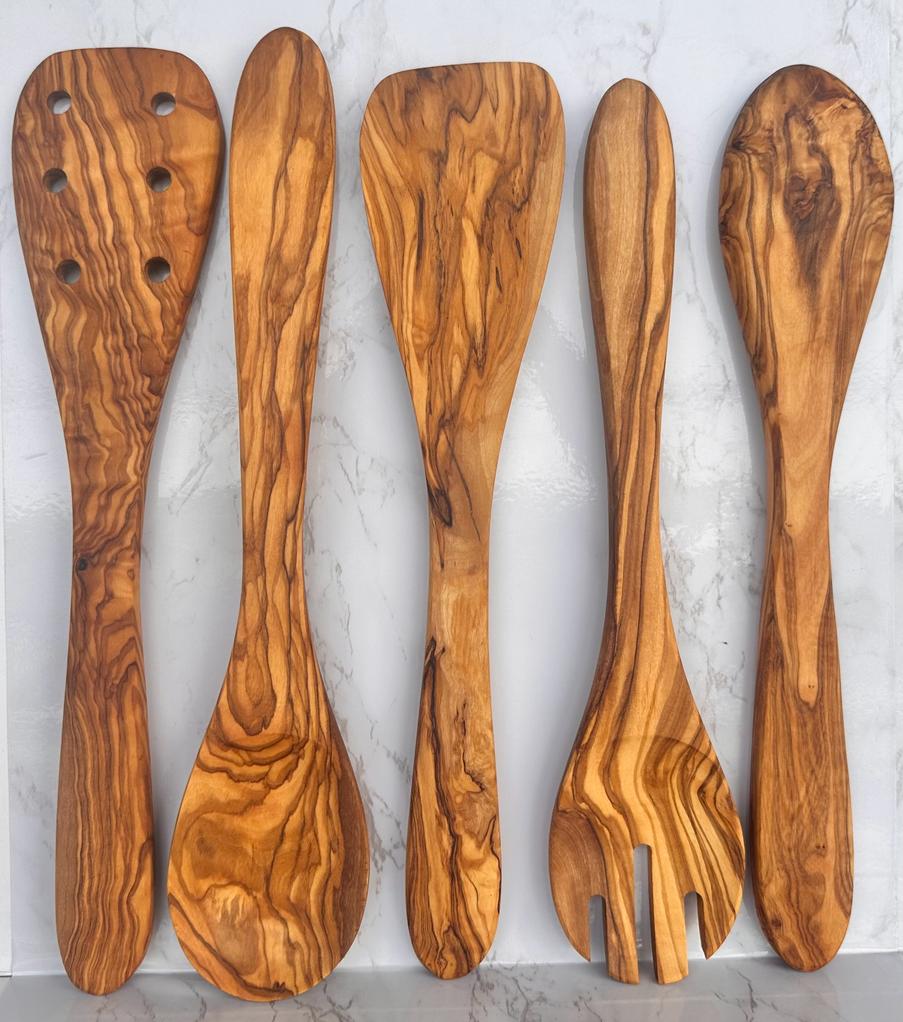 Olive Wood Kitchen Servers Set -5 pcs by Choixe