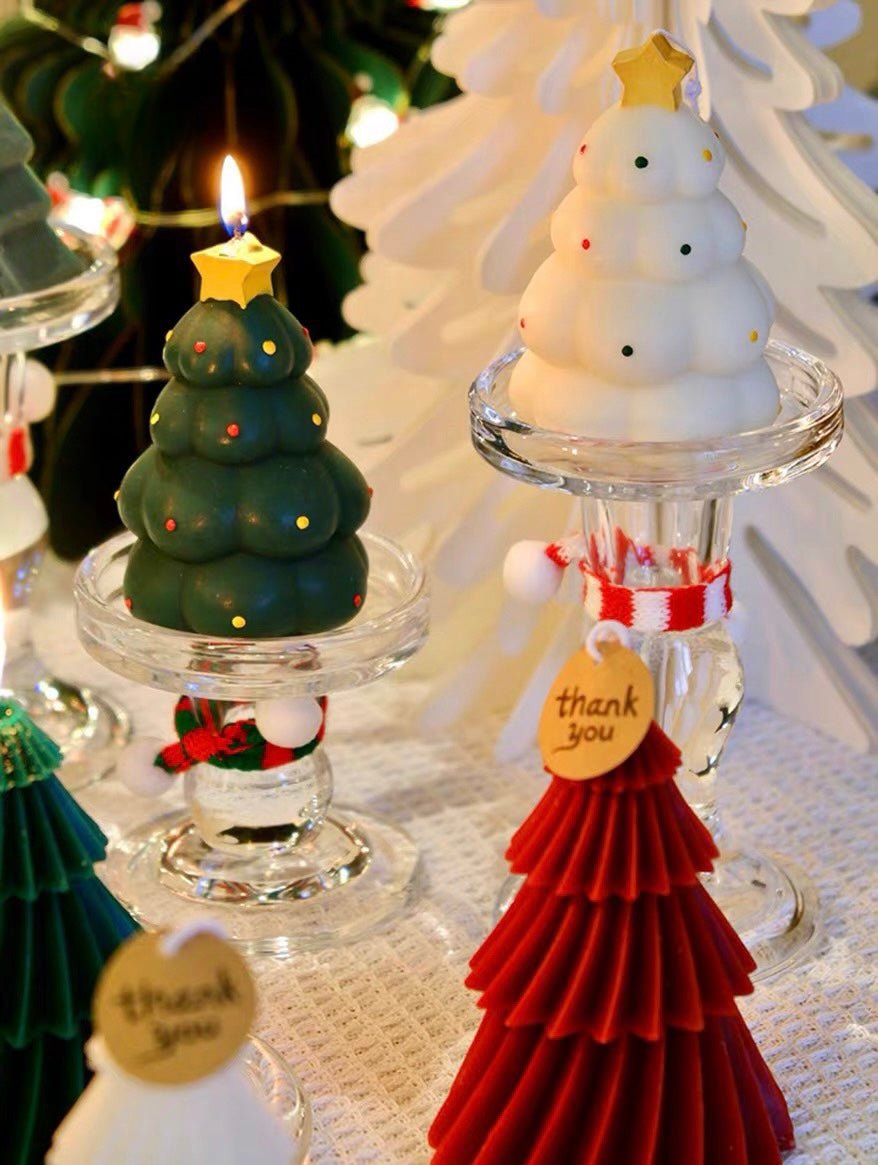 Set of 2 Pcs Cute Christmas Candle Holders - Ornament Decor for Table Setting Tablescape by INSPECIAL HOME