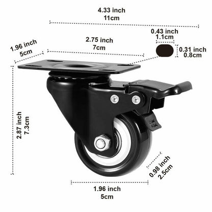 Set of 4 Heavy Duty Swivel Casters with Lock Brakes 2" Polyurethane Wheels by Plugsus Home Furniture