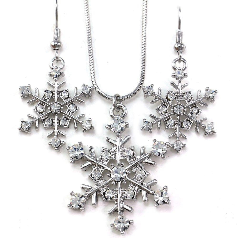 Snowflake Winter Clear Crystal Necklace Earring Set by Fashion Hut Jewelry