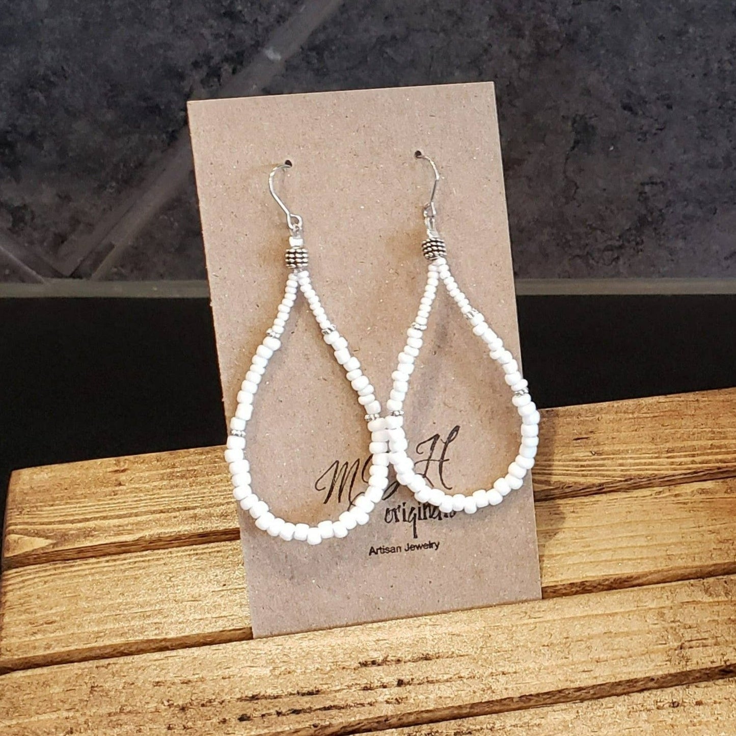 Shirley White Teardrop Earrings by Fashion Hut Jewelry