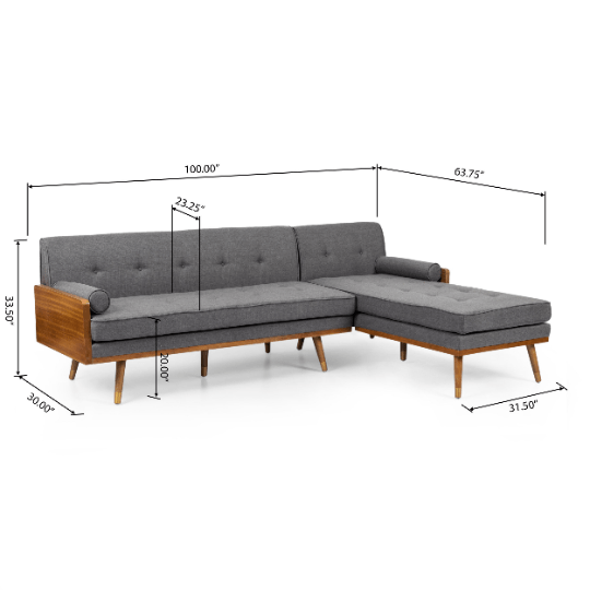 Sofa Mid Century Sectional Style Modern L Shaped With Walnut Details by Plugsus Home Furniture