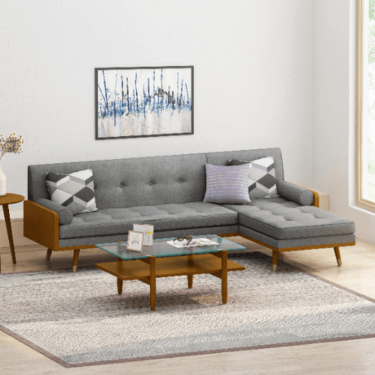 Sofa Mid Century Sectional Style Modern L Shaped With Walnut Details by Plugsus Home Furniture