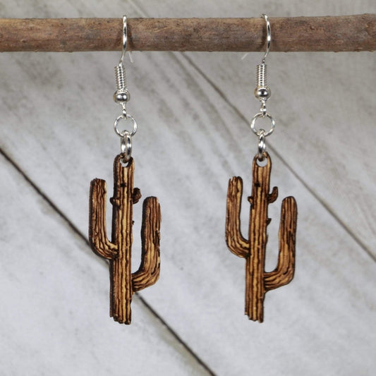 Southwestern Saguaro Cactus Wooden Dangle Earrings by Cate's Concepts, LLC