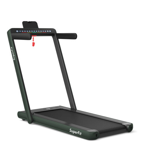 2-in-1 Electric Motorized Health and Fitness Folding Treadmill with Dual Display and Speaker-Green by VYSN