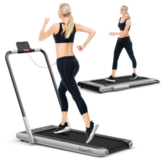 2-in-1 Folding Treadmill with Remote Control and LED Display-Silver by VYSN