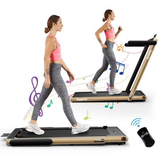 2.25HP 2 in 1 Folding Treadmill with APP Speaker Remote Control-Yellow by VYSN