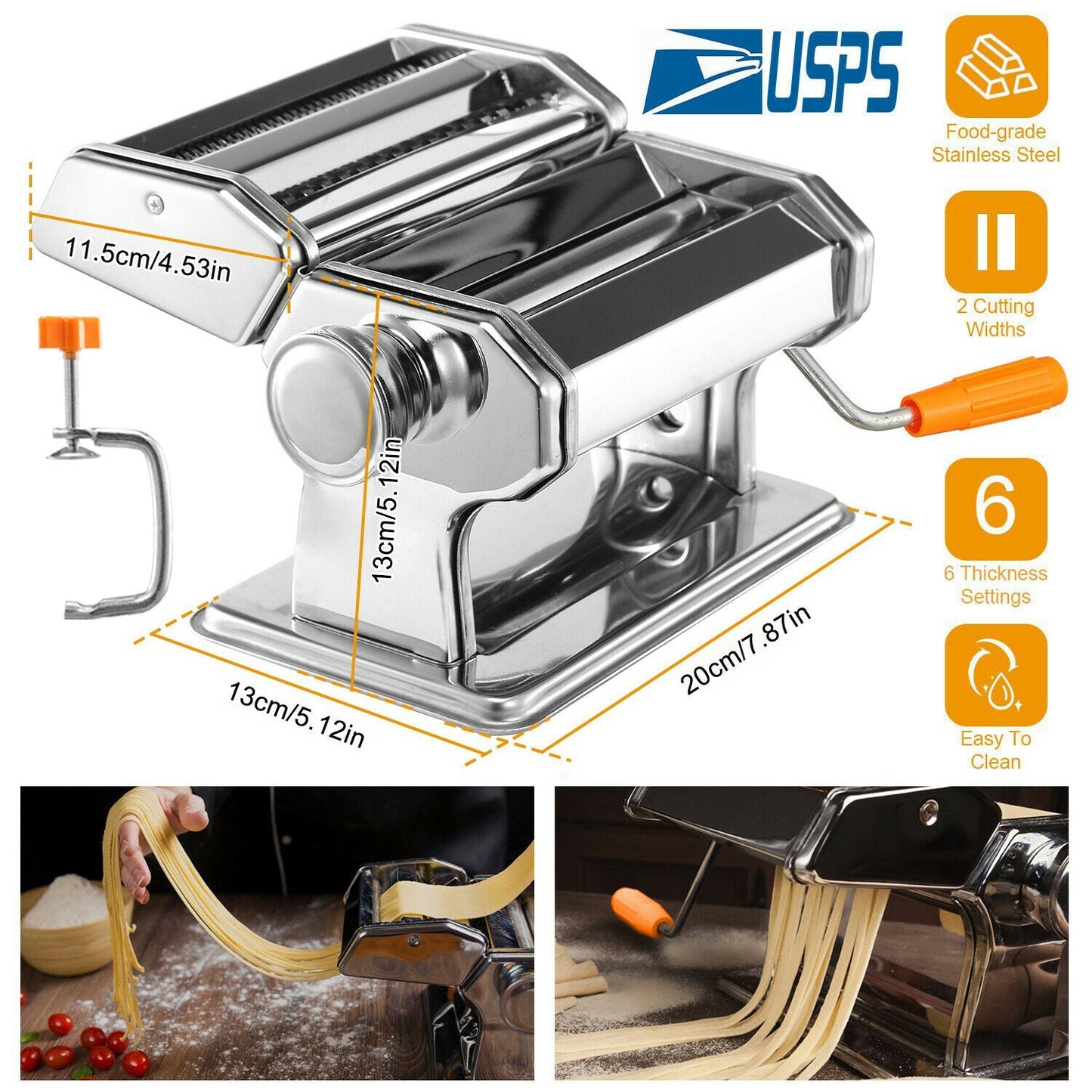 Stainless Steel Fresh Pasta Maker Roller Machine for Spaghetti Noodle Fettuccine by Plugsus Home Furniture