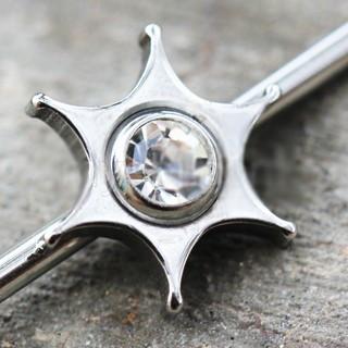 316L Stainless Steel Jeweled Star Industrial Barbell by Fashion Hut Jewelry