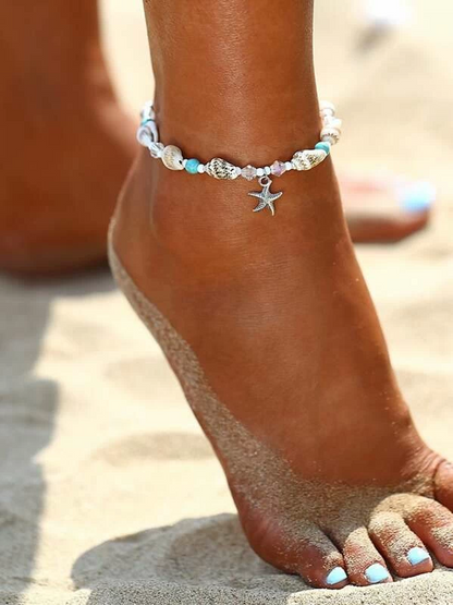 Multi Beads and Shell Mix Anklet Ankle Bracelet - Starfish by Fashion Hut Jewelry