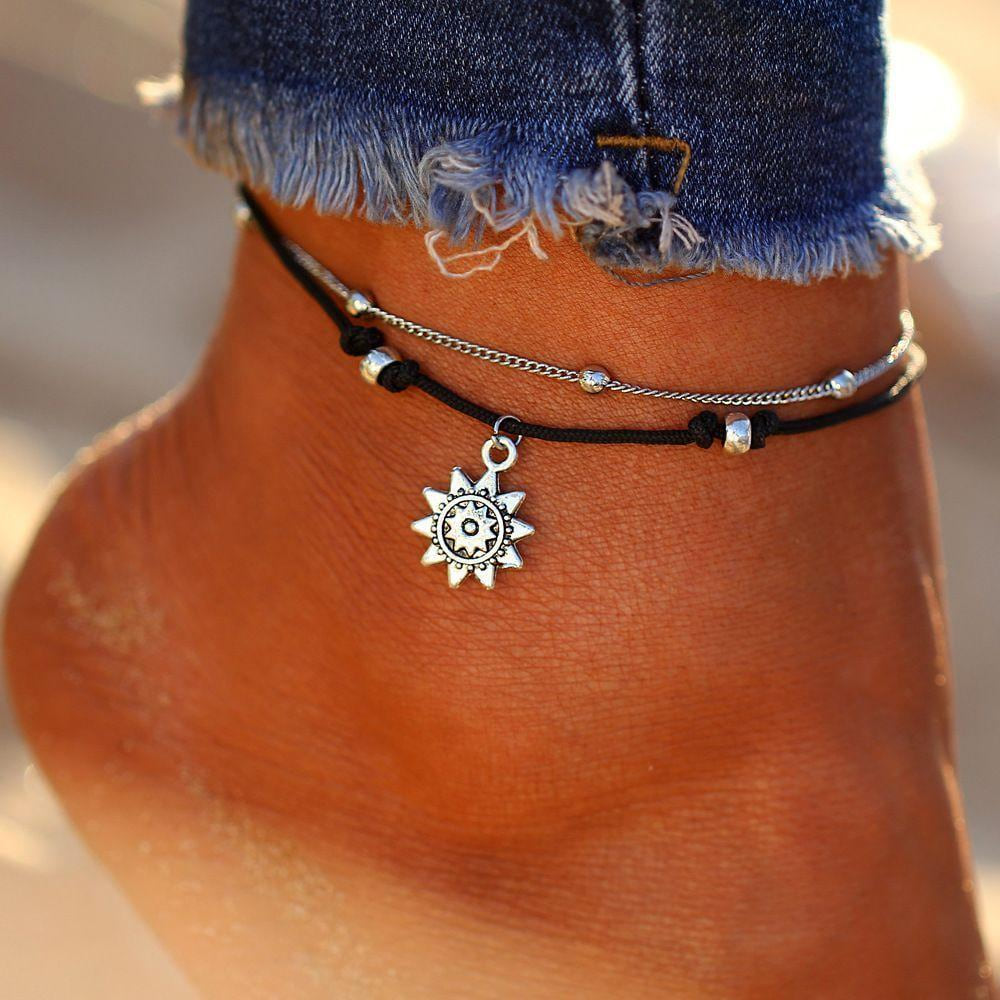 Vintage Boho Multi Layer Sun Anklet Ankle Bracelet by Fashion Hut Jewelry