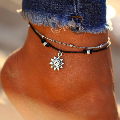 Vintage Boho Multi Layer Sun Anklet Ankle Bracelet by Fashion Hut Jewelry