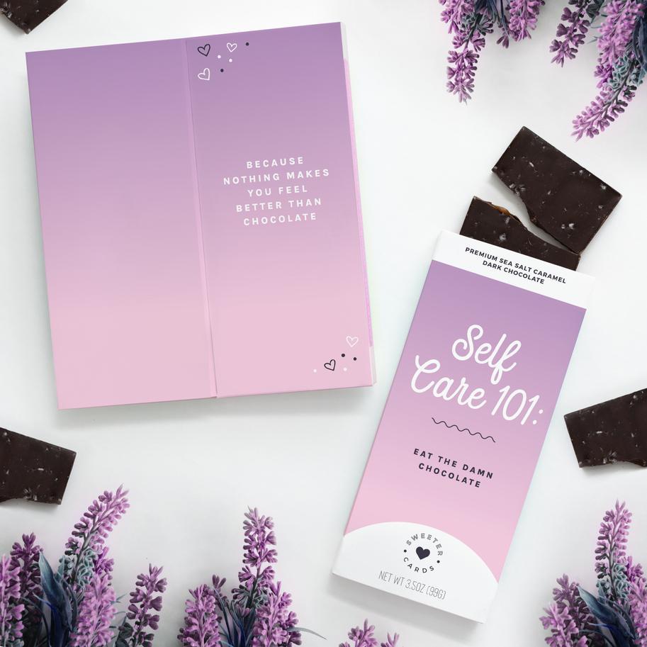 Sweeter Cards - 'Self Care 101: Eat The Damn Chocolate' Sea Salt Caramel Dark Chocolate Bar (3.5OZ) by The Epicurean Trader