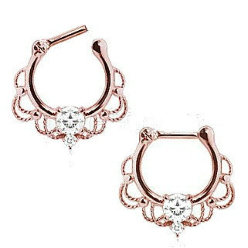 Rose Gold Plated 316L Stainless Steel Made For Royalty Ornate Septum Clicker by Fashion Hut Jewelry