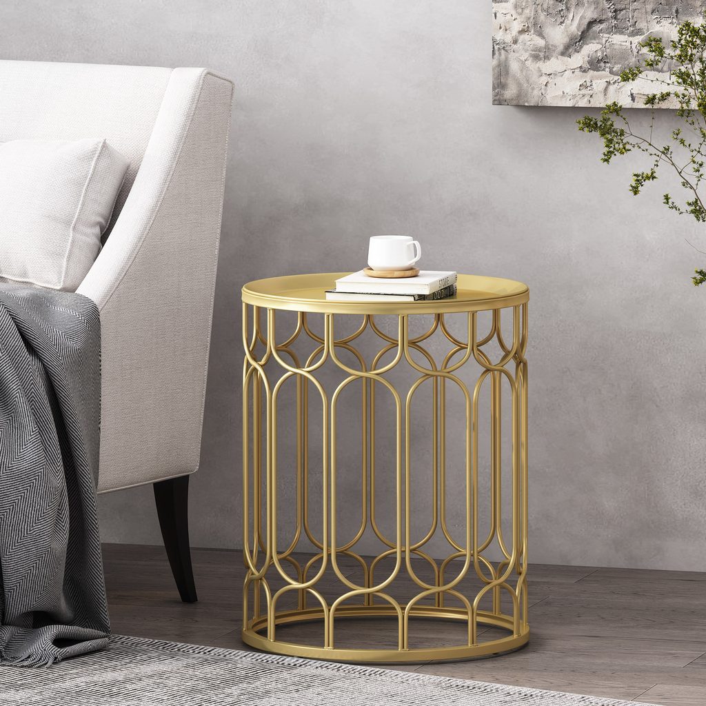 Tamarisk Modern Glam End Table, Champagne Gold by Plugsus Home Furniture