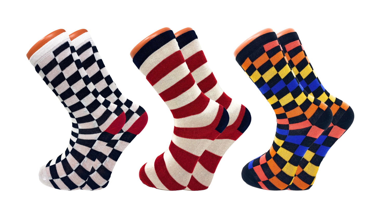 3 Pairs Colorful Fun Crazy Crew Dress Socks for Men and Women Cotton Blend by Mars Outlet Store LLC