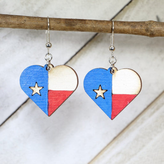 Texas Flag Heart Dangle Earrings by Cate's Concepts, LLC