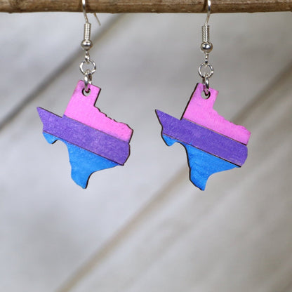 Texas LGBTQ+ Bi Wooden Dangling Earrings by Cate's Concepts, LLC