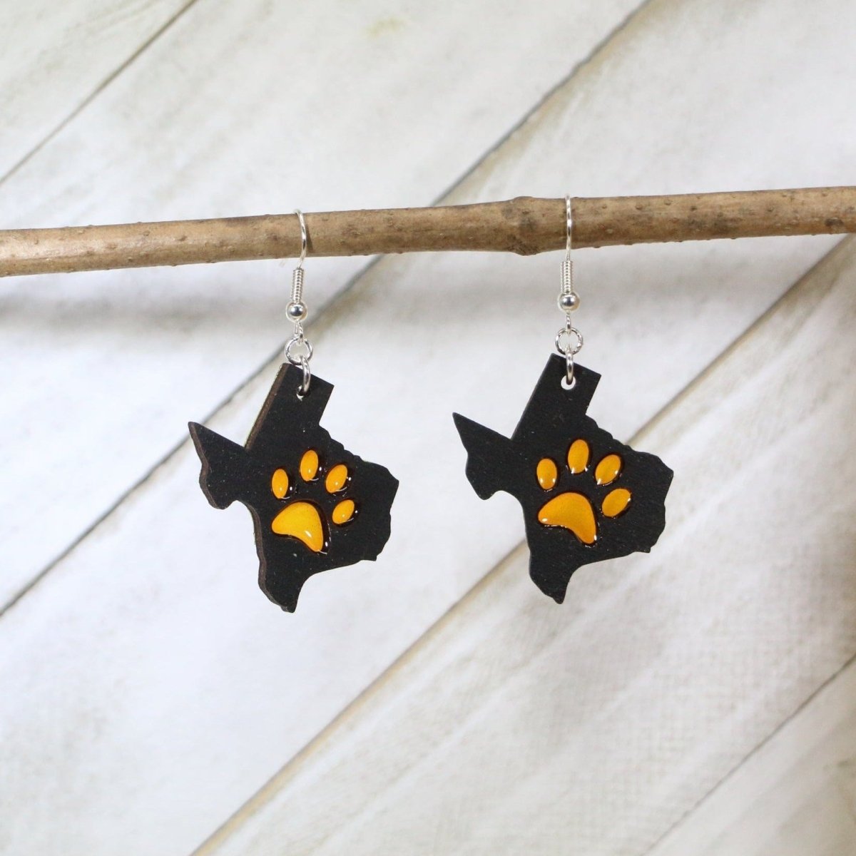 Texas Paw Print Wooden Dangle Earring by Cate's Concepts, LLC