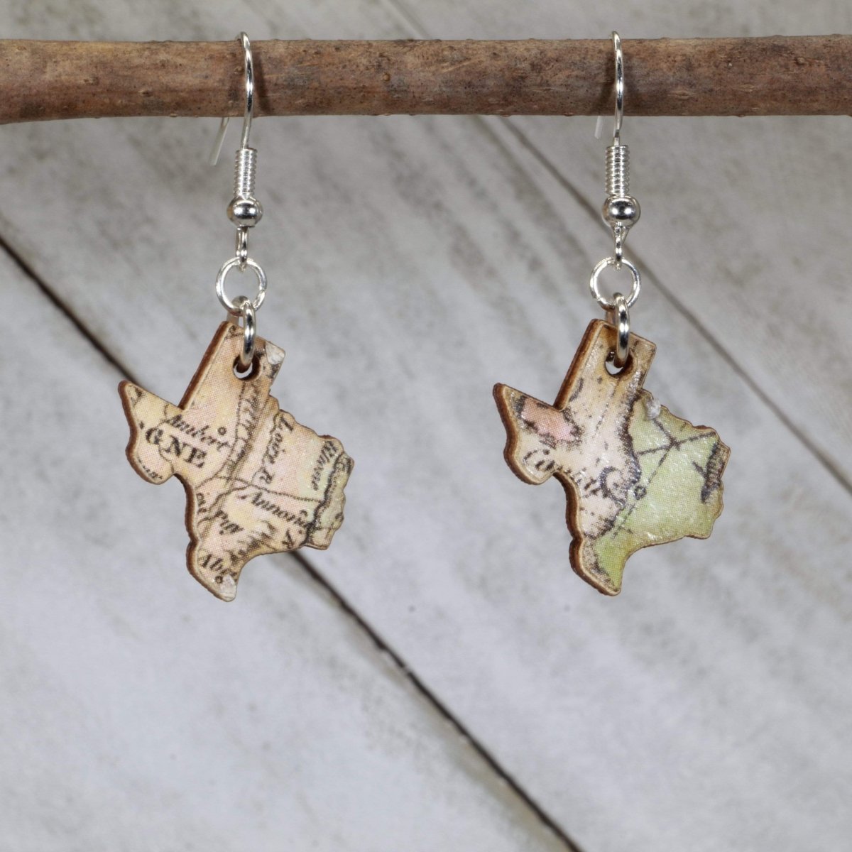 Texas State Wooden Dangle Earrings by Cate's Concepts, LLC