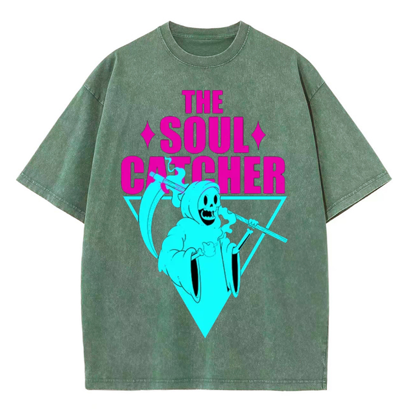 Unisex The Soul Catcher Printed Retro Washed Short Sleeved T-Shirt by migunica