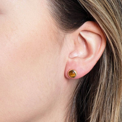 Tiger Eye Silver or Gold Stud Earrings by Tiny Rituals