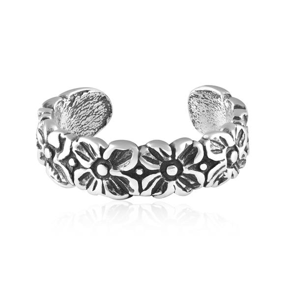 Retro Flower Adjustable Sterling Silver Toe Ring by Fashion Hut Jewelry