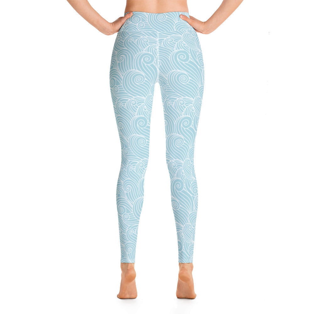 Women's Blue Ocean Swirl Yoga Leggings by Tropical Seas Clothing