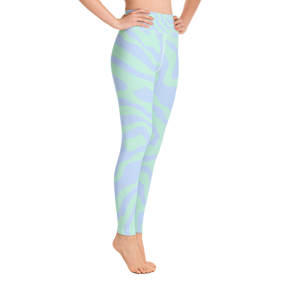 Women's Tropical Print Retro Kelp Yoga Leggings by Tropical Seas Clothing