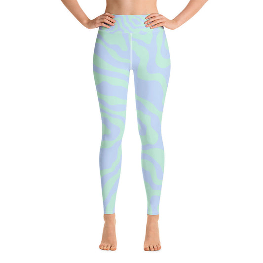 Women's Tropical Print Retro Kelp Yoga Leggings by Tropical Seas Clothing