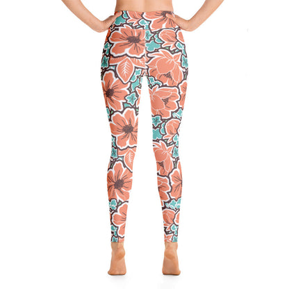 Women's Tropical Red Floral Yoga Leggings by Tropical Seas Clothing