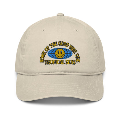 World Wide Good Vibes Organic dad hat by Tropical Seas Clothing