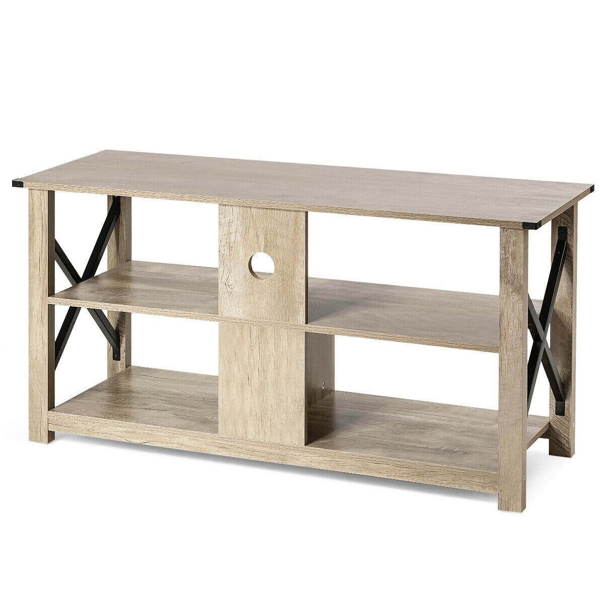 TV Stand Modern Farmhouse with Open Shelves for TV's up to 55" by Plugsus Home Furniture