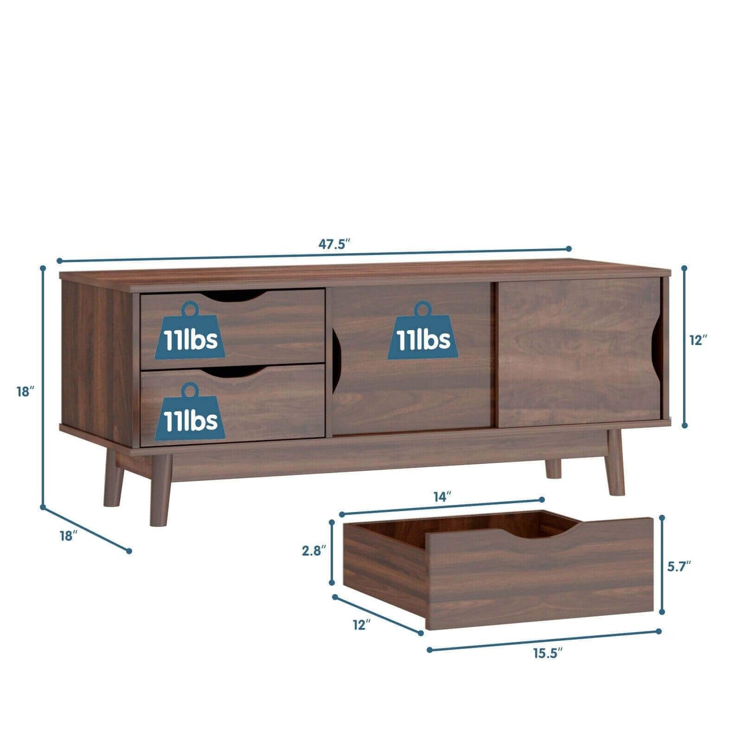 TV Stand Storage with Storage & Doors  for TV up to 60" by Plugsus Home Furniture