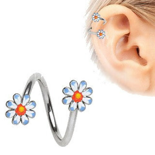 316L Stainless Steel Daisy Flower Cartilage Twist Jewelry by Fashion Hut Jewelry