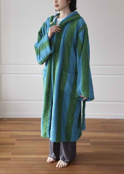 Ultra Soft Retro Whimsical Stripe Bath Robe - 100% Organic Long-stapled Cotton by INSPECIAL HOME