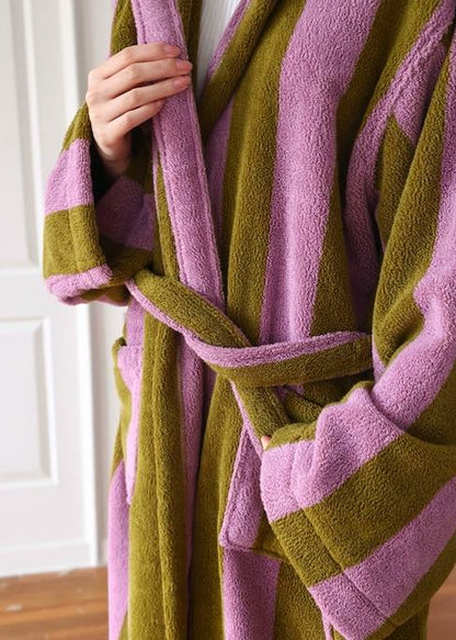 Ultra Soft Retro Whimsical Stripe Bath Robe - 100% Organic Long-stapled Cotton by INSPECIAL HOME