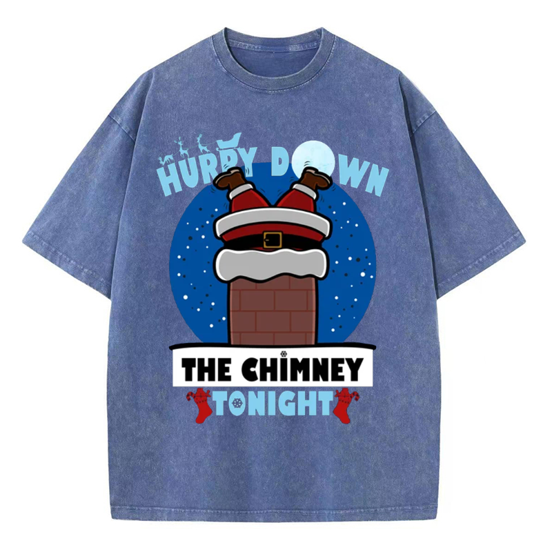 Unisex Hurry Down The Chimney Tonight Printed Retro Washed Short Sleeved T-Shirt by migunica