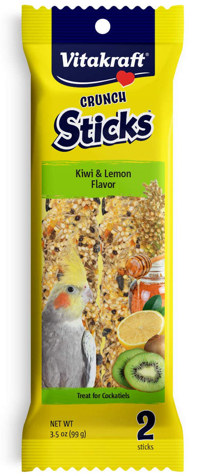 Vitakraft Crunch Sticks Kiwi And Lemon Cockatiel Treats - Triple Baked Seed, Honey, and Fruit Stick with Chew Toy Center by Dog Hugs Cat