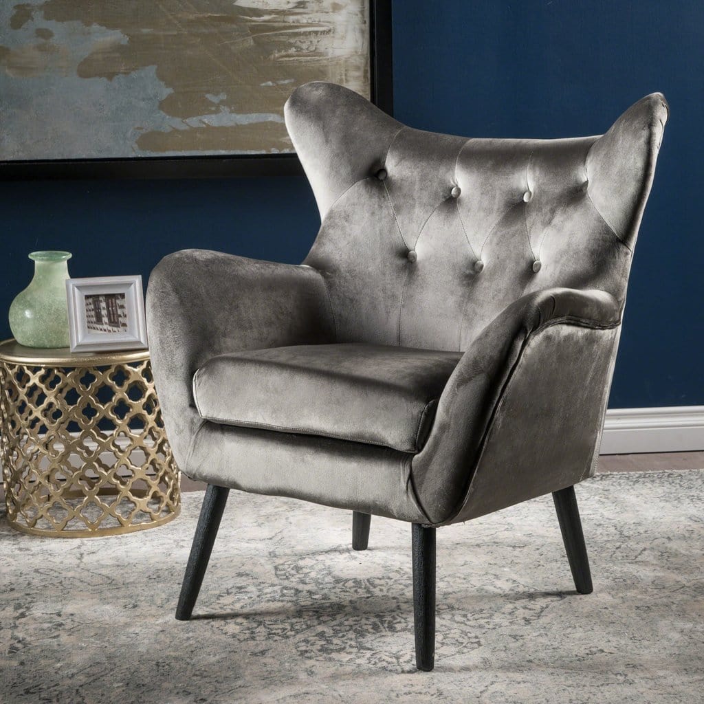 Velvet Tufted Wingback Armchair by Plugsus Home Furniture