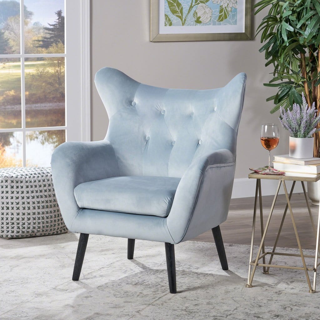 Velvet Tufted Wingback Armchair by Plugsus Home Furniture