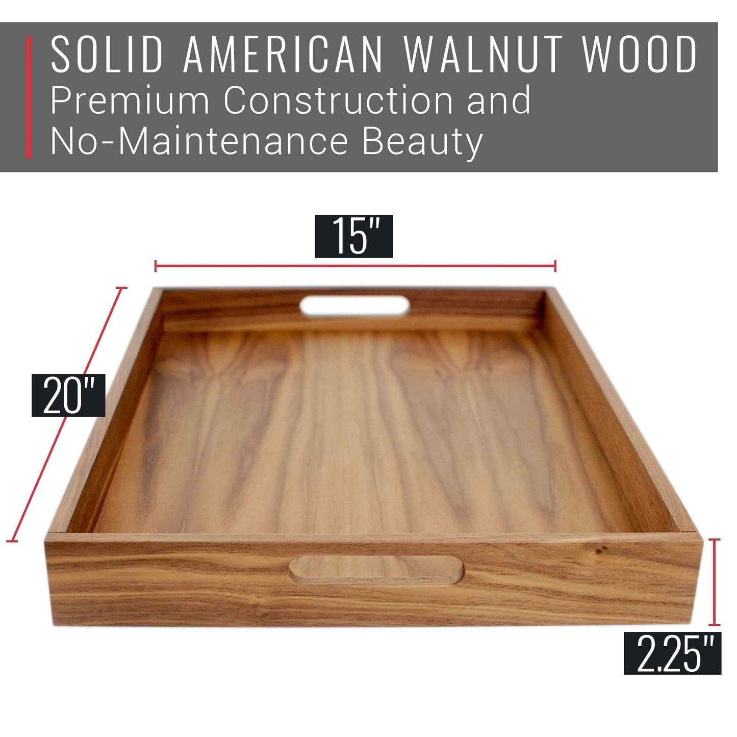 20 x 15 Inch Rectangular Walnut Wood Serving and Coffee Table Tray with Handles by Virginia Boys Kitchens