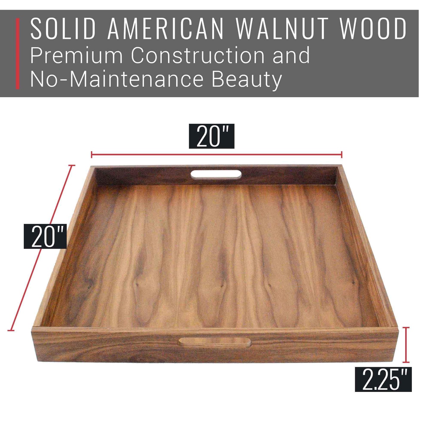 20 x 20 Inch Square Walnut Wood Serving and Coffee Table Tray with Handles by Virginia Boys Kitchens