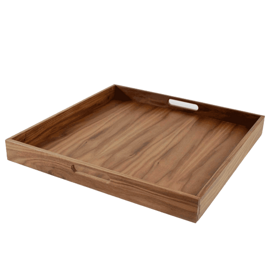 20 x 20 Inch Square Walnut Wood Serving and Coffee Table Tray with Handles by Virginia Boys Kitchens