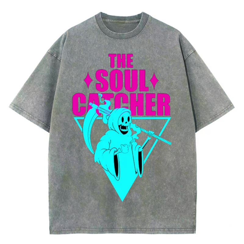 Unisex The Soul Catcher Printed Retro Washed Short Sleeved T-Shirt by migunica