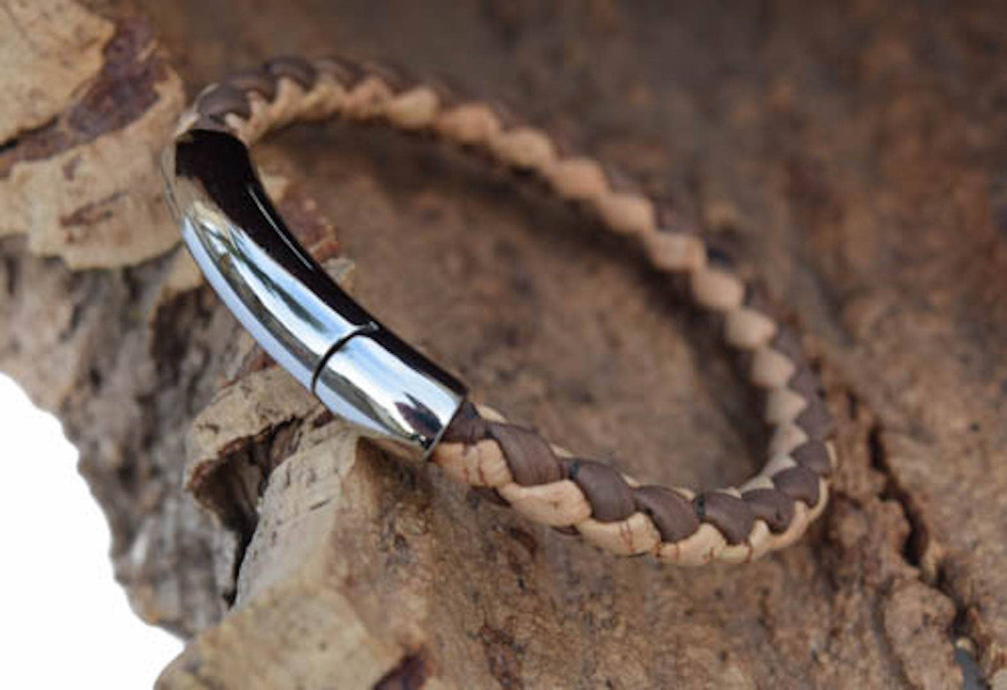 Stainless Steel Weaved Cork Bracelet by Fashion Hut Jewelry