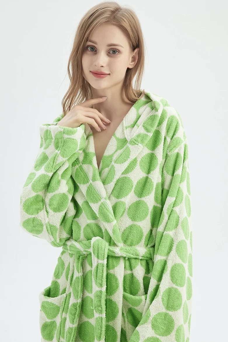 Whimsical Polka Dot Hooded Bath Robe - 100% Organic Long-stapled Cotton by INSPECIAL HOME