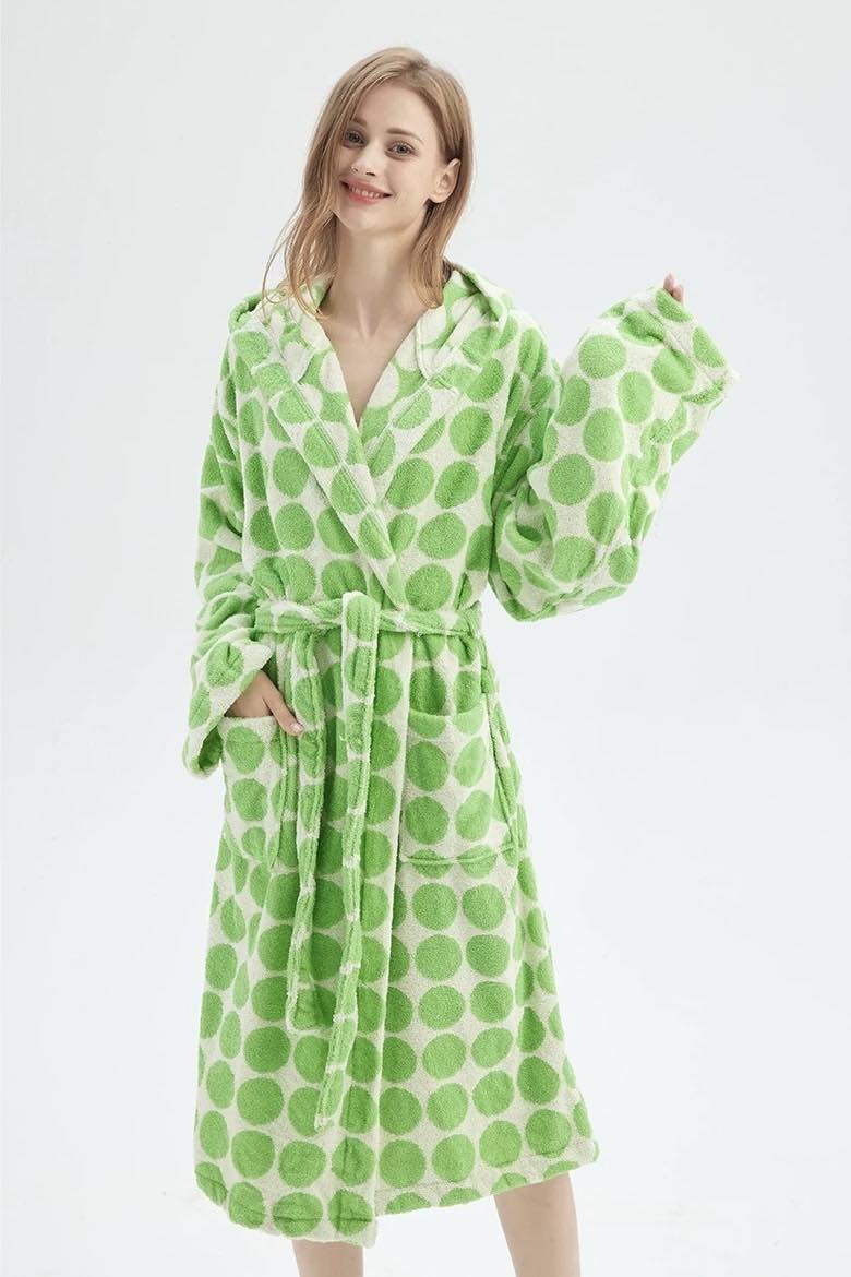 Whimsical Polka Dot Hooded Bath Robe - 100% Organic Long-stapled Cotton by INSPECIAL HOME